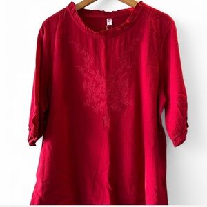 Red Relaxed Embroidered Tunic